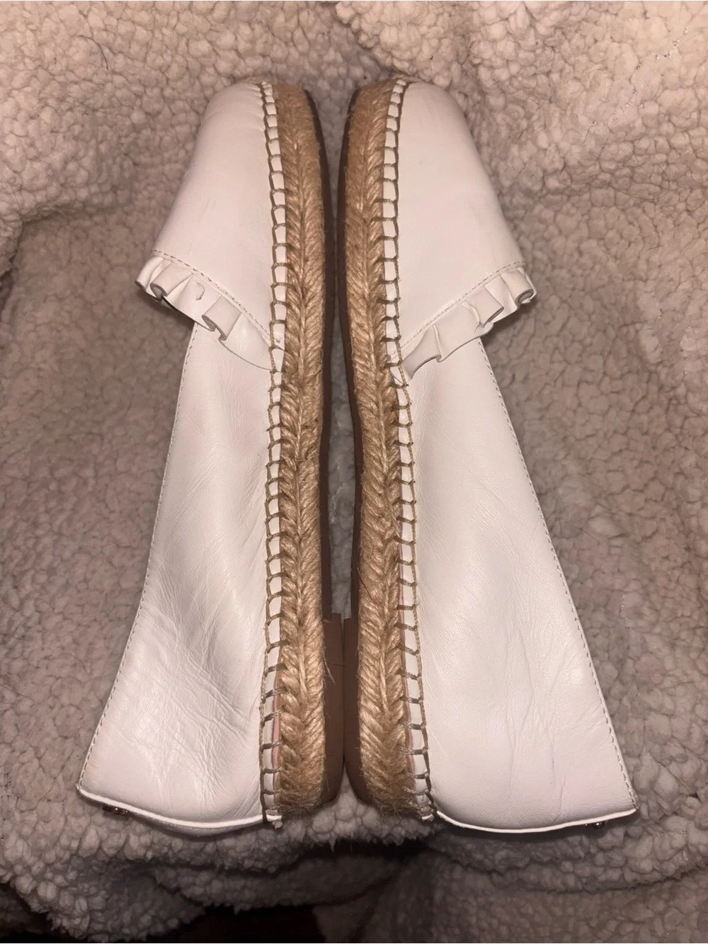 Kate Spade White Leather Ruffle Espadrille Flats Size 10 US